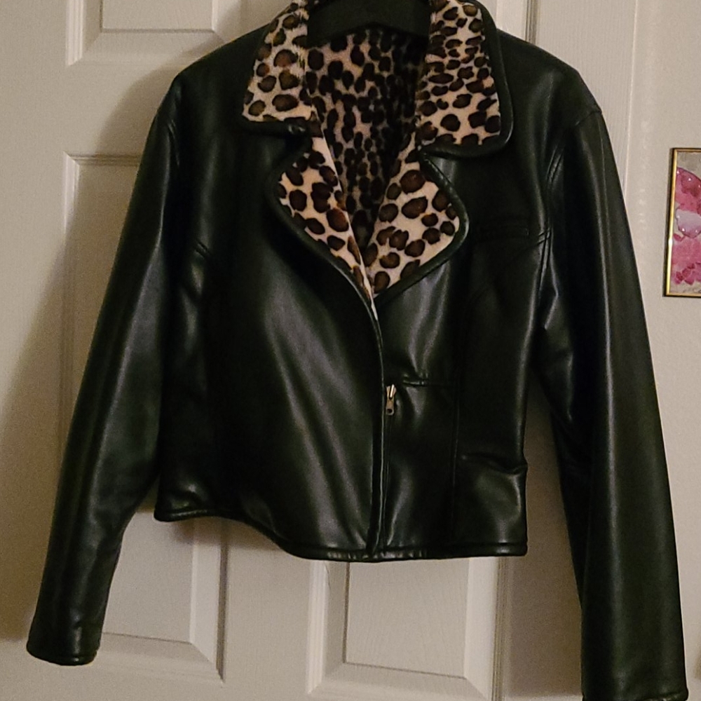 Leather leopard jacket
